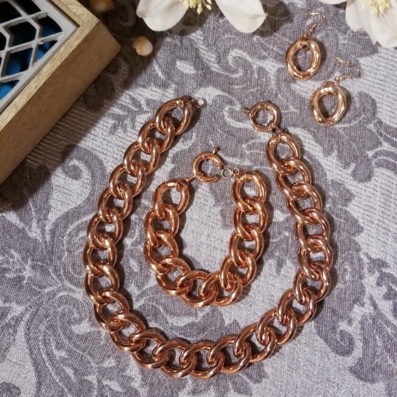 Necklace Bracelet Earrings Set gold toned NEW - Picture 1 of 7